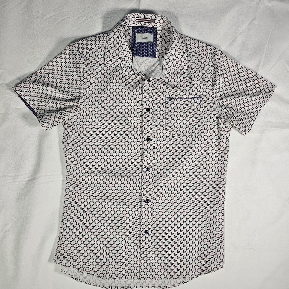 7Diamonds Freedom Train 4 Way Stretch Button Shirt Mens Small Geometric
